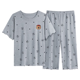 夏季短袖睡衣套装自带胸垫一体大码女防凸点家居服宽松韩版可外穿