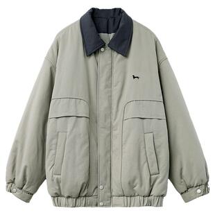 CV大码女装 冬新款翻领天丝棉撞色加厚夹克棉服工装棉袄外套胖MM