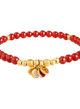 阿吉豆手链女S925银玛瑙钱币手串