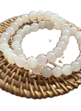 【淡粉】和田玉手链 青海料藕粉8MM圆珠手链 珠圆玉润 附证书包邮