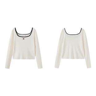 PIT方领显瘦毛针织衫复古百搭打底衫内搭毛衣女春冬新款上衣