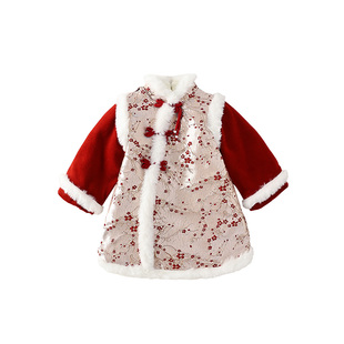 皇室童缘女童汉服夹棉连衣裙冬季新款儿童国风唐装拜年服中大童