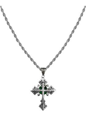 WHYBLUE绿锆石十字架项链男