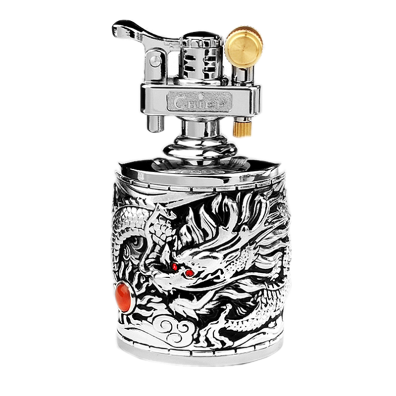 首领煤油打火机盔甲神龙皮质贴章超大容量台式怀旧复古火机收藏潮