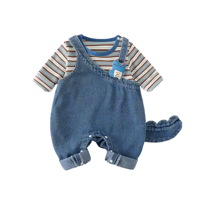 婴儿套装春季男宝宝衣服洋气时髦背带裤T恤新款婴幼儿两件套春装