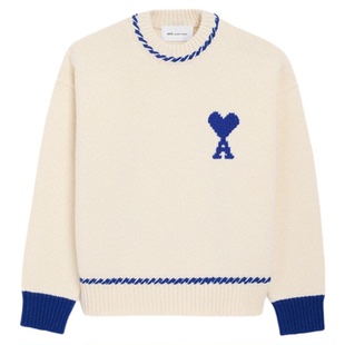 【马年限定】Ami Paris男女同款撞色缝线羊毛ADC爱心阔版圆领毛衣