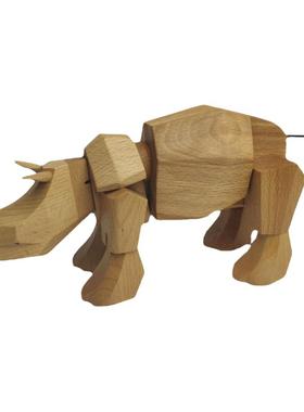 丹麦木偶关机实木变形金刚犀牛