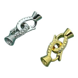 S925纯银微镶两头开口对扣珍珠项链扣子银手链扣连接扣头diy配件