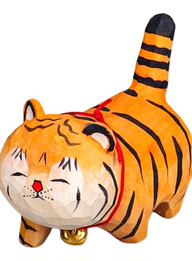 手工木雕小老虎摆件工位桌面可爱装饰送朋友女生创意生日圣诞礼物