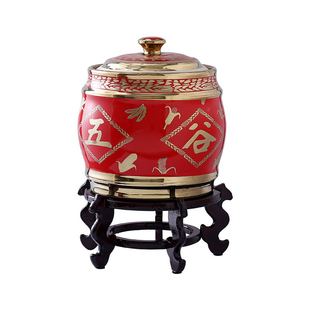 10斤陶瓷米缸带盖家用小号储存米桶面粉粮食防潮防蛀密封五谷丰登