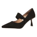 新品免安装防掉跟束鞋带黑色高跟鞋绒面珍珠弹力松紧米白平跟鞋扣