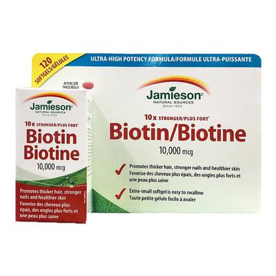 加拿大直邮Jamieson健美生生物素10000mcg呵护发肤指甲150粒胶囊