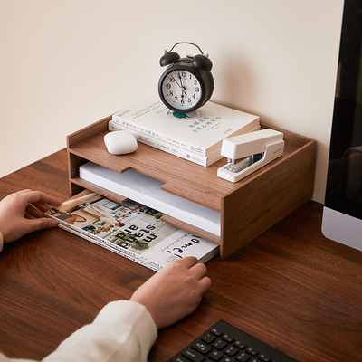 办公桌面文件收纳架立式多层A4纸资料整理架工位收纳盒木质书立
