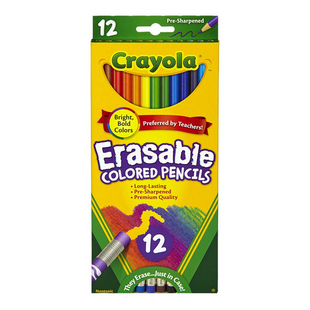 绘儿乐Crayola12色可擦式彩色铅笔长款儿童学生绘画涂鸦安全无毒