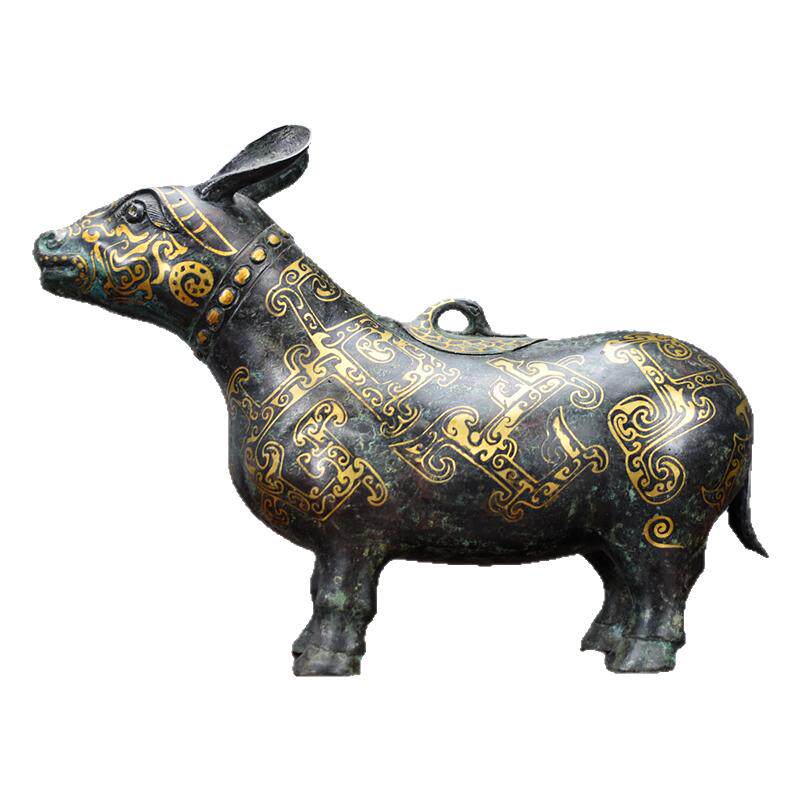 仿古青铜器牺尊错金做旧摆件工艺品古代盛酒器酒柜桌面装饰礼品