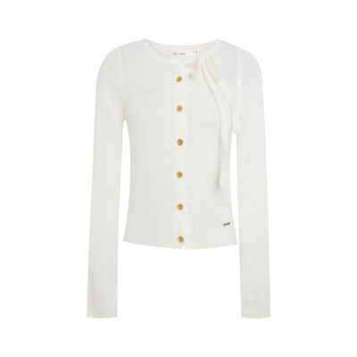 细马海毛蝴蝶结系带圆领针织长袖