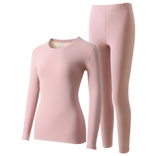 花花公子保暖内衣女士德绒羊绒蚕丝无痕发热套装秋衣秋裤女绒毛衫