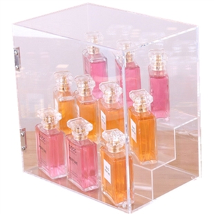 大号阶梯形香水架有门透明亚克力化妆品护肤品收纳盒防尘置物箱