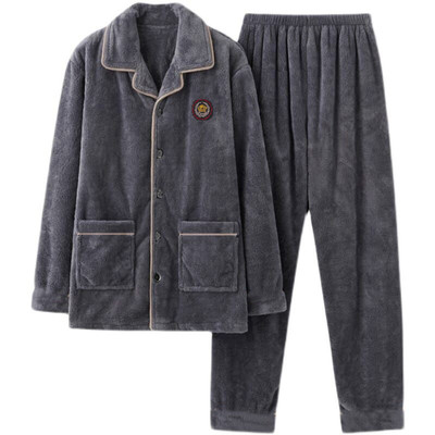 男士法兰绒睡衣加肥加大码家居服