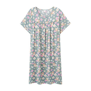 俞兆林女士睡裙夏中年女款大码胖mm人造棉睡衣自带胸垫短袖棉绸