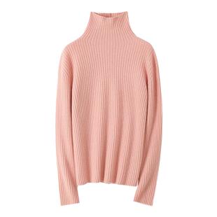 粉色高领毛衣女士2025新款宽松慵懒风百搭100%纯绵羊毛打底衫秋冬