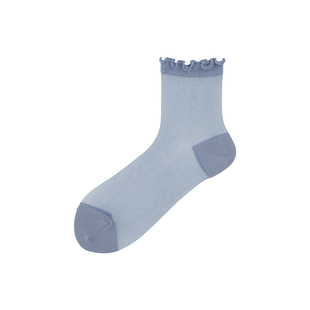 Tabio波纹花边玻璃丝袜子女薄款透气甜美透明水晶袜配洞洞鞋凉鞋