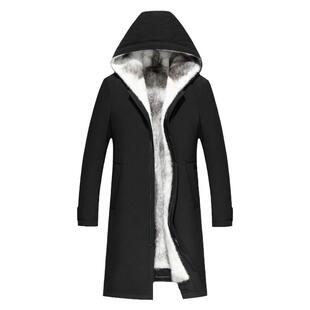 进口水貂整貂内胆派克服貂皮大衣长款过膝尼克服连帽商务休闲男装