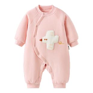 童泰婴儿连体衣秋冬季纯棉夹棉宝宝衣服儿童休闲外出哈衣薄棉爬服