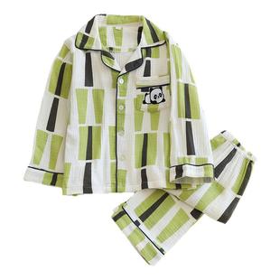 日系儿童纯棉纱布睡衣套男童泡泡棉纱春秋薄款全棉家居服宝宝空调