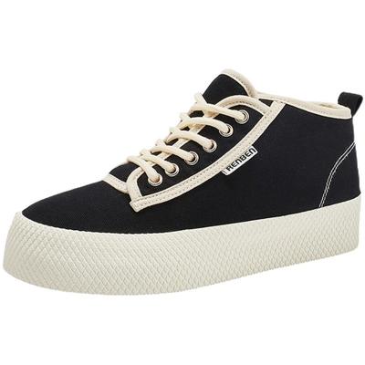 人本高帮加绒帆布鞋厚底宽版棉鞋