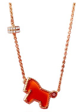 马年本命年红玛瑙925银锁骨链