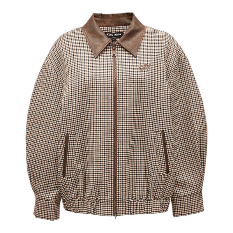 VeroModa拼接格纹棉服女外套