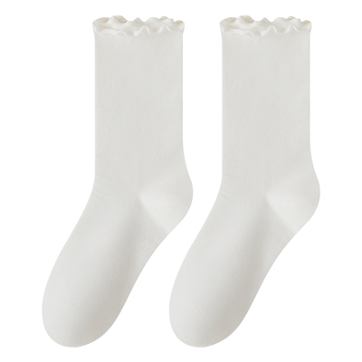 moremoli美拉德中筒袜堆堆花边袜