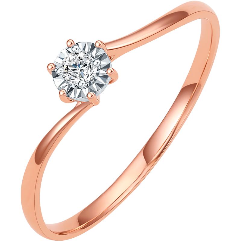周六福18K金钻戒女天然钻石戒指璀璨六爪au750玫瑰金单镶真钻婚戒