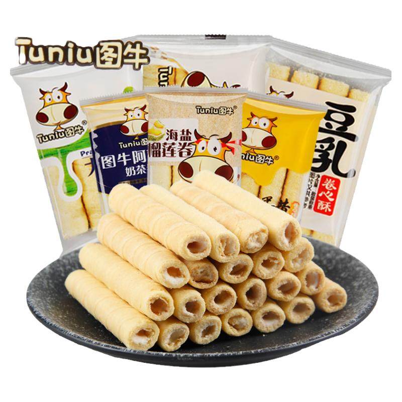图牛咸蛋黄卷心酥芝士味夹心蛋卷阿萨牧豆乳注心蛋卷饼干网红零食