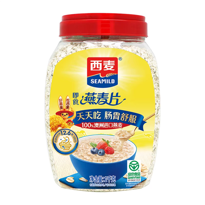 西麦燕麦片1000g桶纯燕麦片谷物即食早餐冲泡0添加蔗糖口感细腻