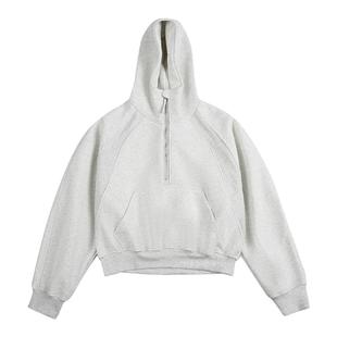 Light Weight春季新品短款360g连帽套头半拉链显肩宽健身卫衣外套