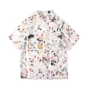 BBB浮世绘拼布风格宽松垂坠夏威夷古巴领印花Aloha shirt短袖衬衫