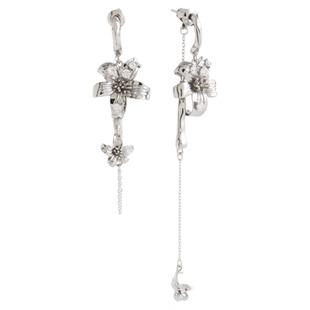 Esakoochi原创设计金属百合花长款流苏耳环小众气质花朵耳饰