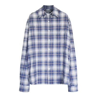 TRENDYWU蓝白格纹慵懒衬衫