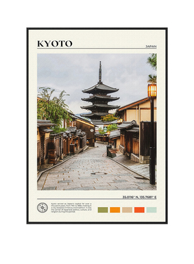 日本京都古街五重塔卧室装饰画复古小众艺术建筑创意竖版挂画