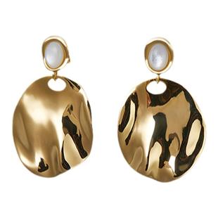 【立享88折】NeverfarTHE WAVES贝母波纹耳环18K镀金独特