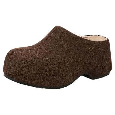 星期六真皮厚底勃肯鞋加绒包头拖