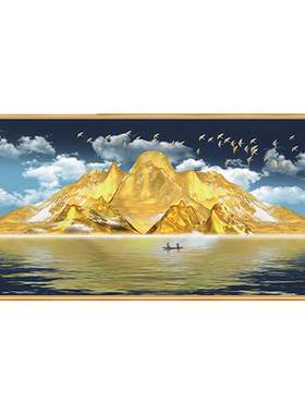聚宝盆山水画客厅装饰画壁画贴纸