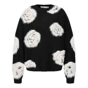 MOUSSY 2025早秋新品休闲灵落提花撞色宽松毛针织衫028IAZ70-1018