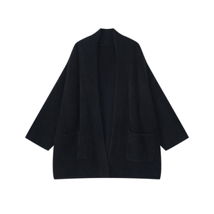 艾文文IRIS格调2026新款秋冬宽松慵懒黑色针织开衫女士厚毛衣外套