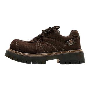 多嘴驴Donkey棕色德比鞋女冬季英伦加绒厚底鞋大头小个子增高皮鞋