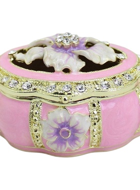 精美的椭圆花朵装饰盒手工珐琅彩小饰品收纳盒创意家居精致小摆件