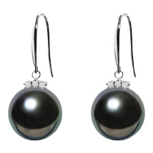 GiO珠宝 大溪地海水黑珍珠耳环18K金耳钩耳钉女无瑕耳饰气质