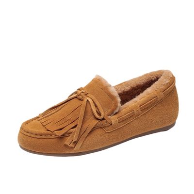 保暖波西米亚流苏乐福鞋真皮真毛